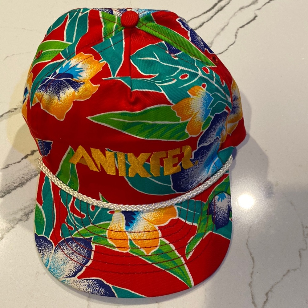 Vintage Rope Hawaiian Floral Print Hat Cap Anixter SnapBack